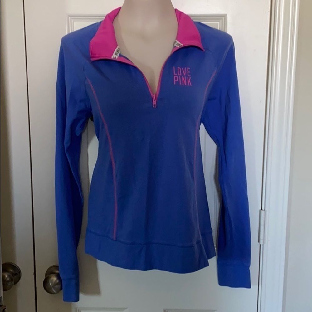 PINK | Contrast stitch 1/4 zip pullover